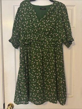 Coolibar Green Floral Wrap-Style Dress